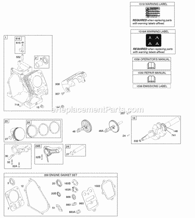Camshaft Crankshaft Cylinder KitsGaskets Engine Piston Group Diagram and Parts List for 122002-0394-B8  Briggs and Stratton Engine